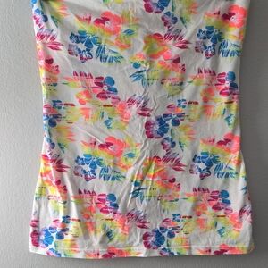 White Strapless Tube Top with Neon Floral Accents